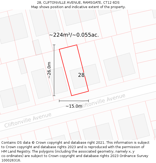 28, CLIFTONVILLE AVENUE, RAMSGATE, CT12 6DS: Plot and title map