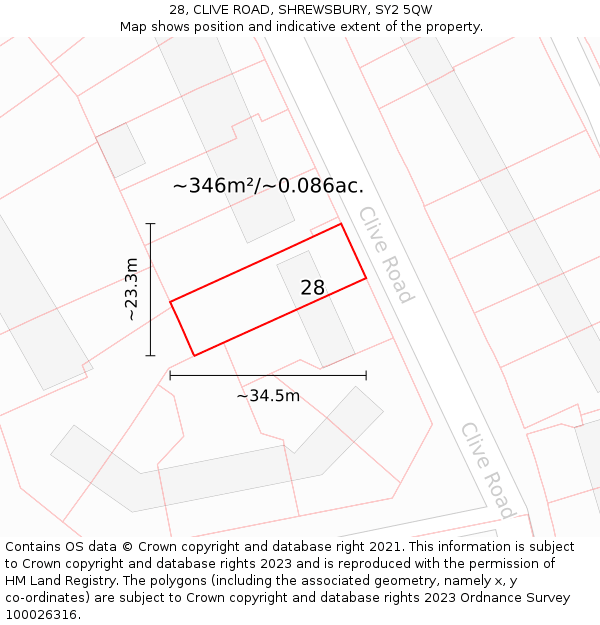 28, CLIVE ROAD, SHREWSBURY, SY2 5QW: Plot and title map