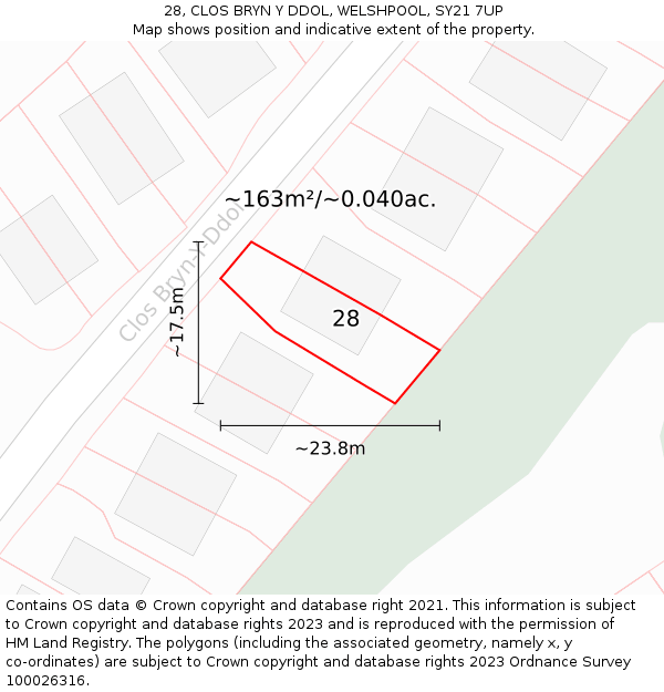 28, CLOS BRYN Y DDOL, WELSHPOOL, SY21 7UP: Plot and title map
