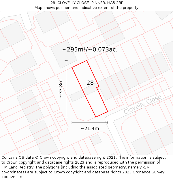 28, CLOVELLY CLOSE, PINNER, HA5 2BP: Plot and title map