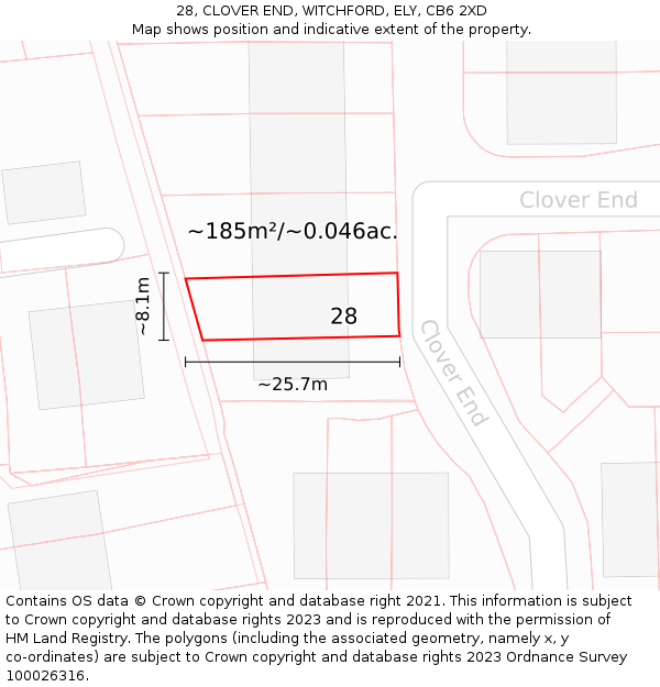 28, CLOVER END, WITCHFORD, ELY, CB6 2XD: Plot and title map