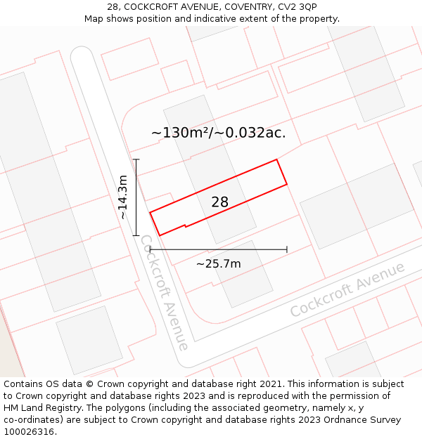 28, COCKCROFT AVENUE, COVENTRY, CV2 3QP: Plot and title map