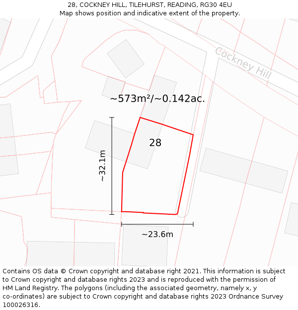 28, COCKNEY HILL, TILEHURST, READING, RG30 4EU: Plot and title map