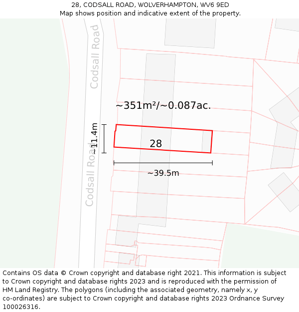 28, CODSALL ROAD, WOLVERHAMPTON, WV6 9ED: Plot and title map