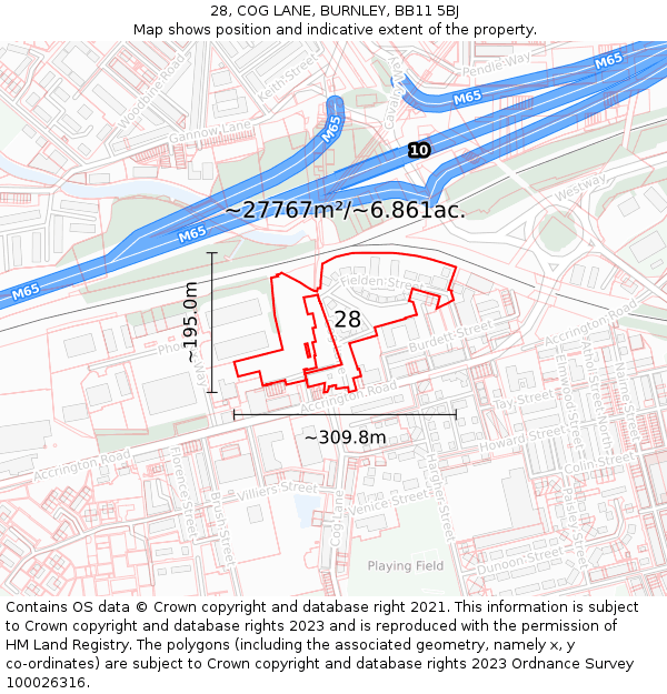 28, COG LANE, BURNLEY, BB11 5BJ: Plot and title map