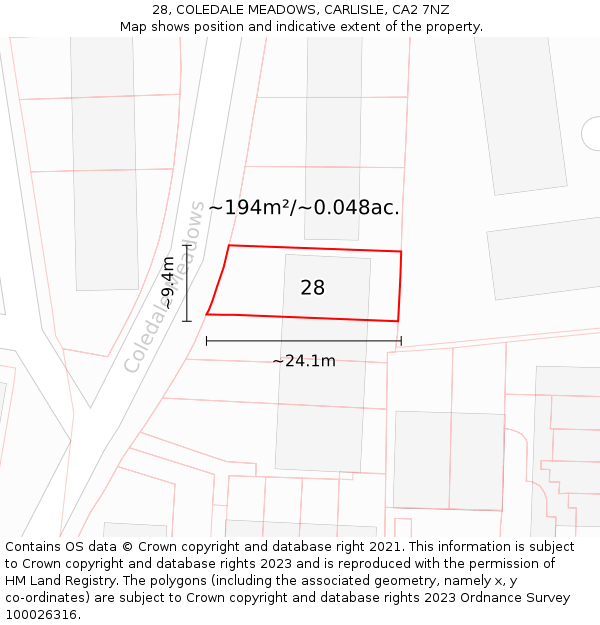 28, COLEDALE MEADOWS, CARLISLE, CA2 7NZ: Plot and title map