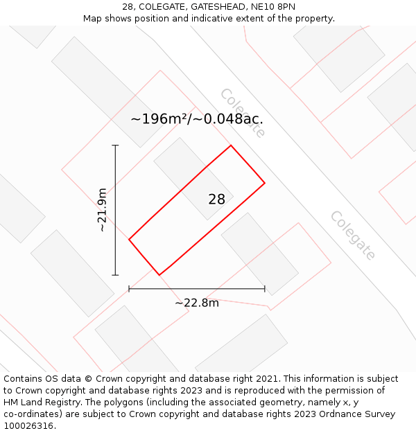 28, COLEGATE, GATESHEAD, NE10 8PN: Plot and title map