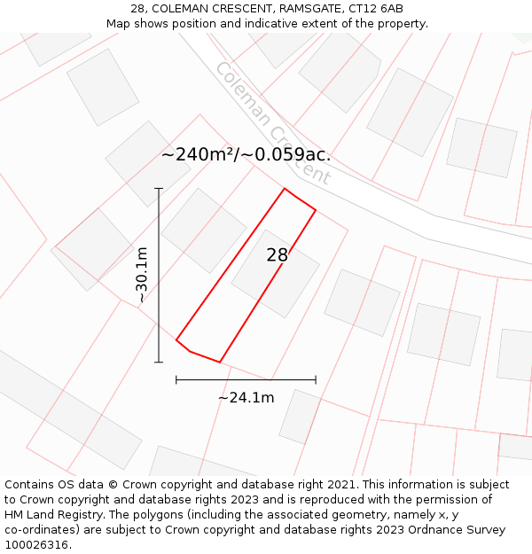 28, COLEMAN CRESCENT, RAMSGATE, CT12 6AB: Plot and title map