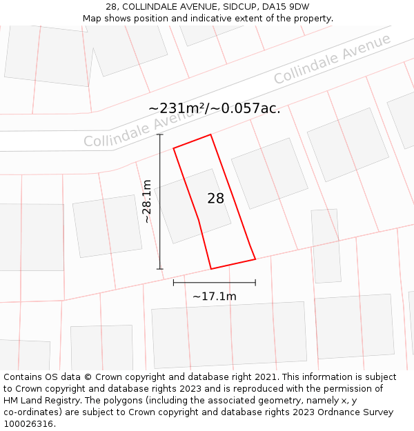 28, COLLINDALE AVENUE, SIDCUP, DA15 9DW: Plot and title map