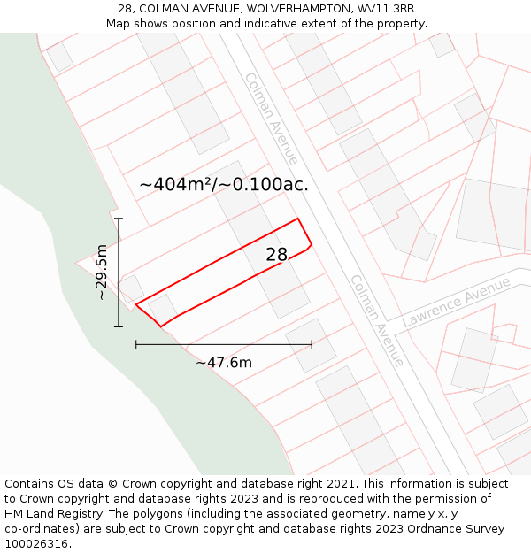 28, COLMAN AVENUE, WOLVERHAMPTON, WV11 3RR: Plot and title map