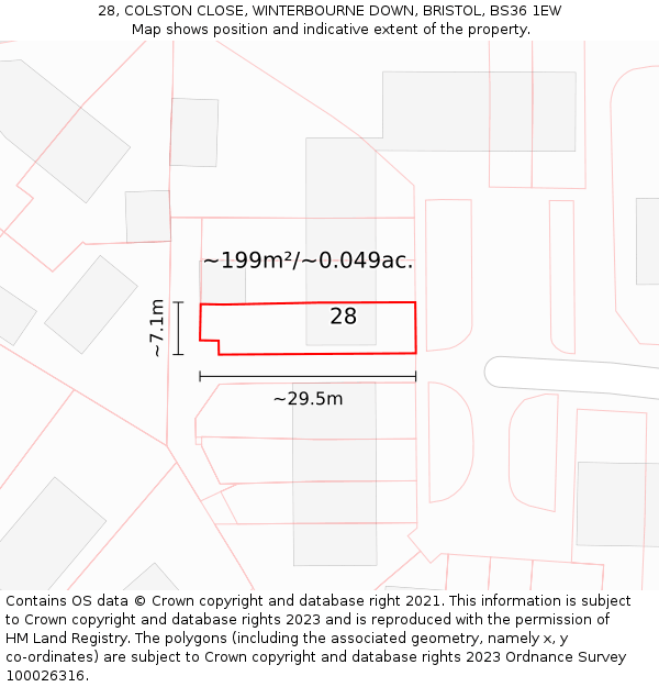 28, COLSTON CLOSE, WINTERBOURNE DOWN, BRISTOL, BS36 1EW: Plot and title map