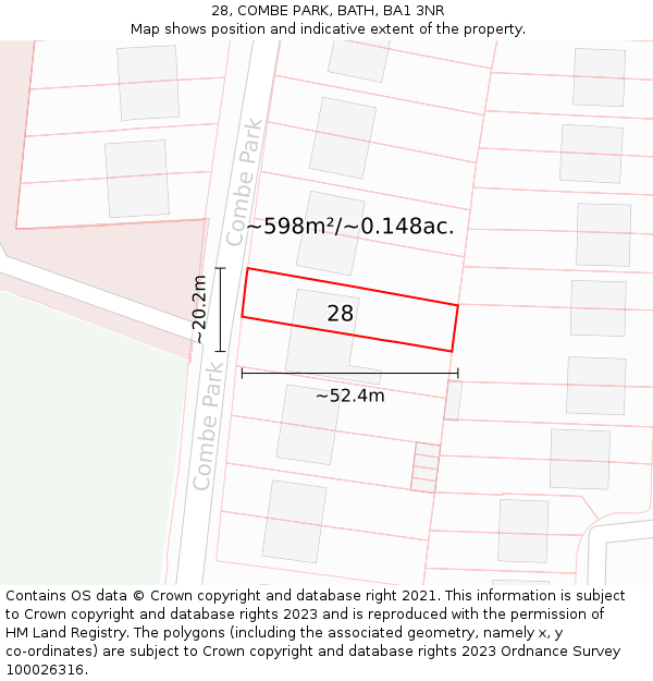 28, COMBE PARK, BATH, BA1 3NR: Plot and title map