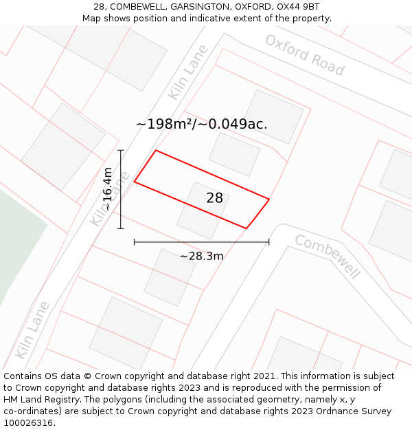 28, COMBEWELL, GARSINGTON, OXFORD, OX44 9BT: Plot and title map