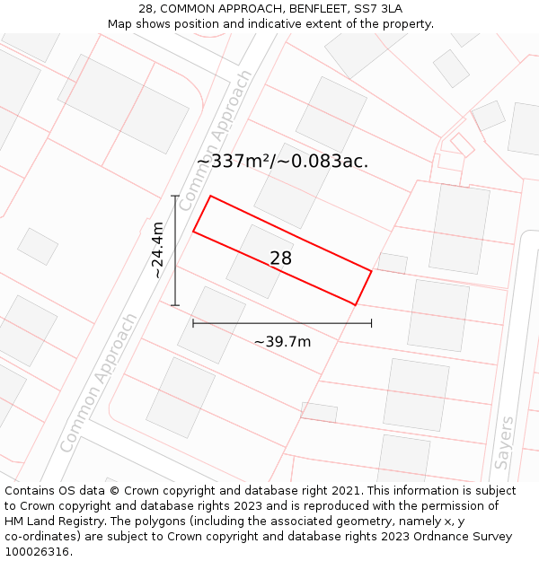 28, COMMON APPROACH, BENFLEET, SS7 3LA: Plot and title map
