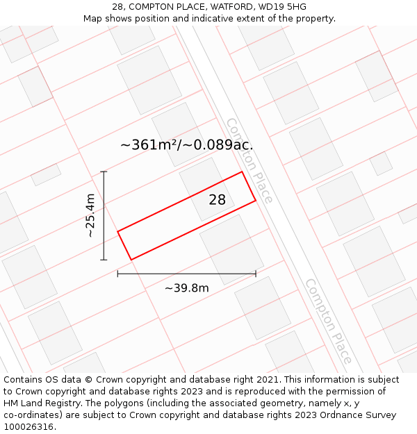 28, COMPTON PLACE, WATFORD, WD19 5HG: Plot and title map
