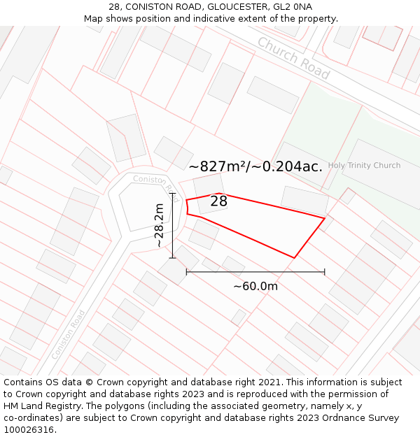 28, CONISTON ROAD, GLOUCESTER, GL2 0NA: Plot and title map