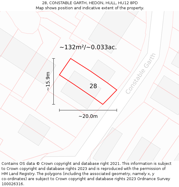 28, CONSTABLE GARTH, HEDON, HULL, HU12 8PD: Plot and title map