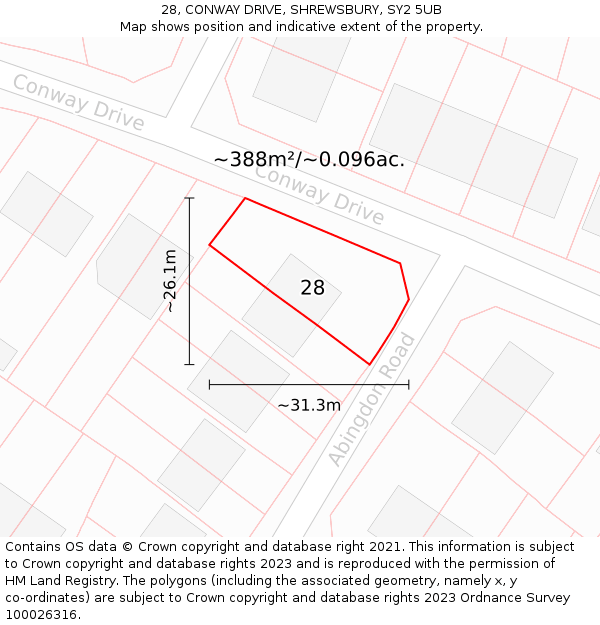 28, CONWAY DRIVE, SHREWSBURY, SY2 5UB: Plot and title map