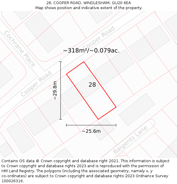 28, COOPER ROAD, WINDLESHAM, GU20 6EA: Plot and title map