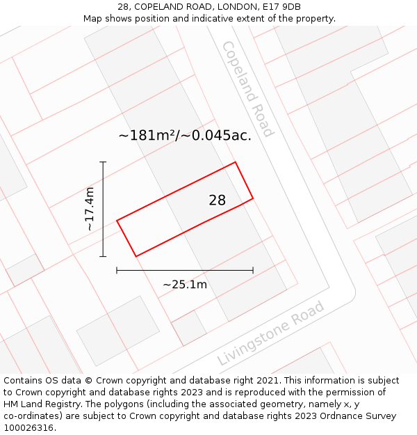 28, COPELAND ROAD, LONDON, E17 9DB: Plot and title map