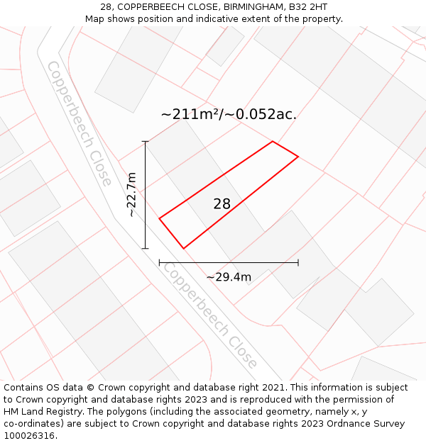 28, COPPERBEECH CLOSE, BIRMINGHAM, B32 2HT: Plot and title map