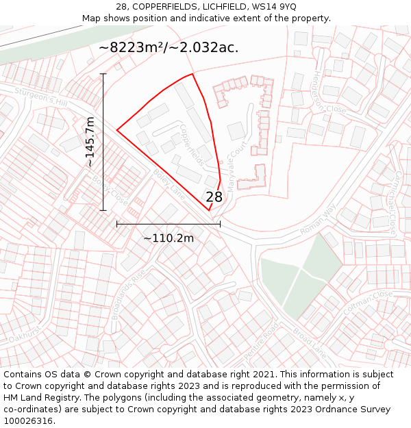 28, COPPERFIELDS, LICHFIELD, WS14 9YQ: Plot and title map