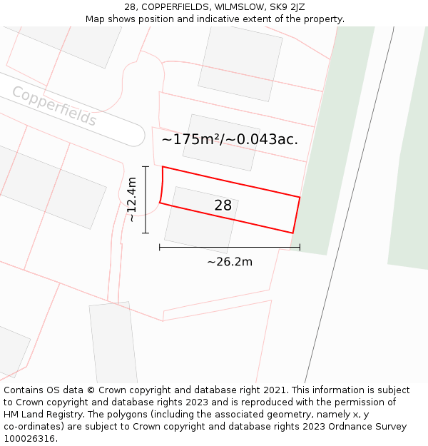 28, COPPERFIELDS, WILMSLOW, SK9 2JZ: Plot and title map
