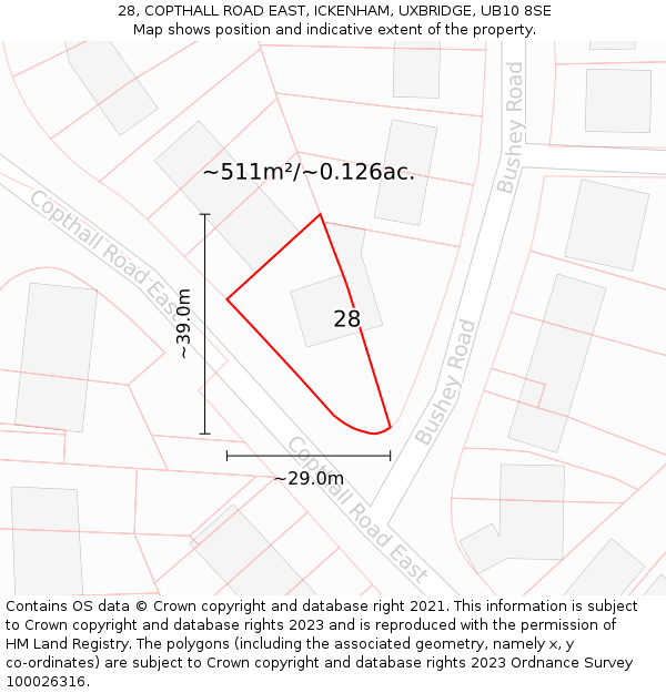 28, COPTHALL ROAD EAST, ICKENHAM, UXBRIDGE, UB10 8SE: Plot and title map