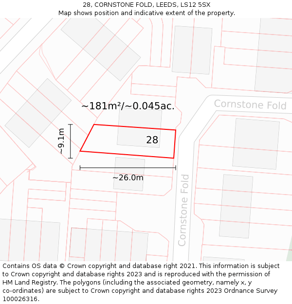 28, CORNSTONE FOLD, LEEDS, LS12 5SX: Plot and title map