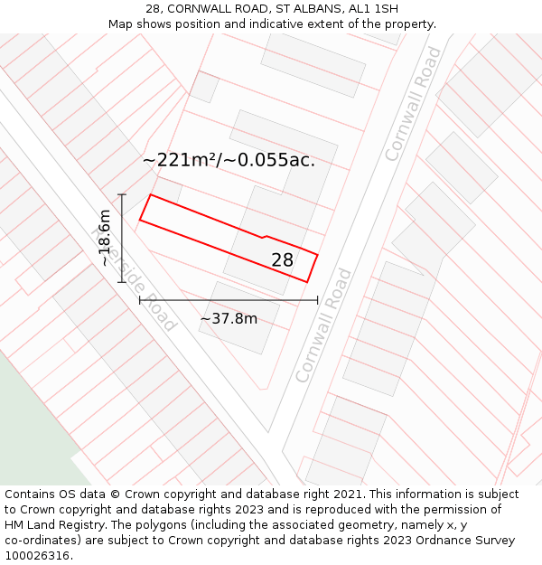 28, CORNWALL ROAD, ST ALBANS, AL1 1SH: Plot and title map