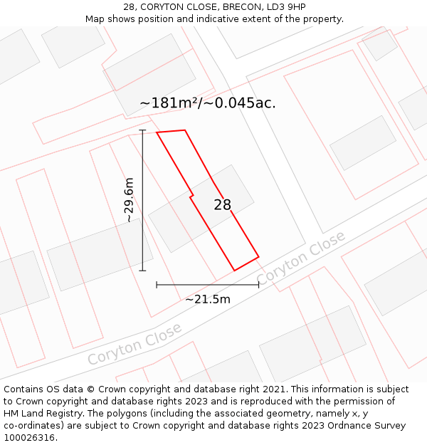 28, CORYTON CLOSE, BRECON, LD3 9HP: Plot and title map