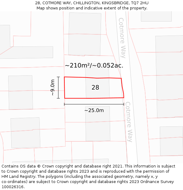 28, COTMORE WAY, CHILLINGTON, KINGSBRIDGE, TQ7 2HU: Plot and title map