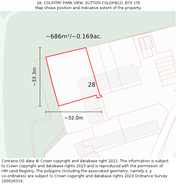 28, COUNTRY PARK VIEW, SUTTON COLDFIELD, B76 1TE: Plot and title map