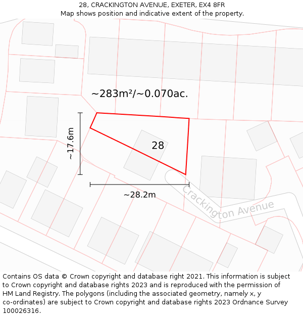28, CRACKINGTON AVENUE, EXETER, EX4 8FR: Plot and title map