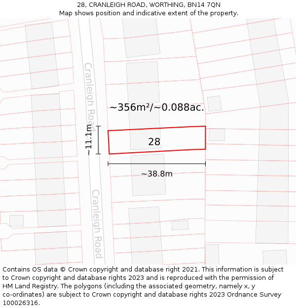 28, CRANLEIGH ROAD, WORTHING, BN14 7QN: Plot and title map