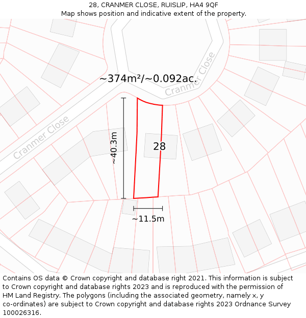 28, CRANMER CLOSE, RUISLIP, HA4 9QF: Plot and title map