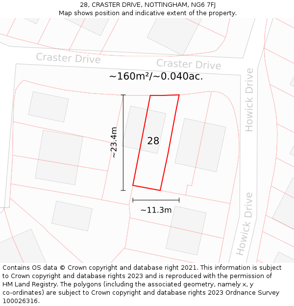 28, CRASTER DRIVE, NOTTINGHAM, NG6 7FJ: Plot and title map