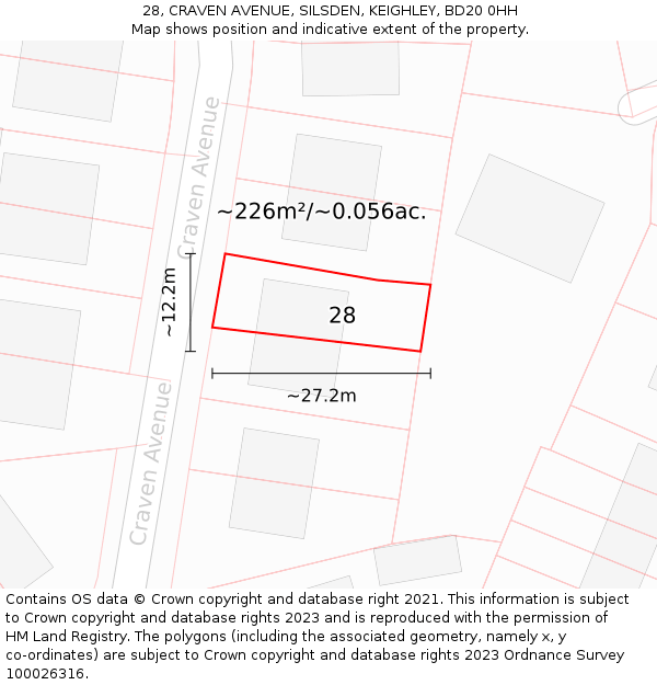 28, CRAVEN AVENUE, SILSDEN, KEIGHLEY, BD20 0HH: Plot and title map