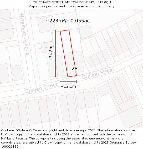 28, CRAVEN STREET, MELTON MOWBRAY, LE13 0QU: Plot and title map