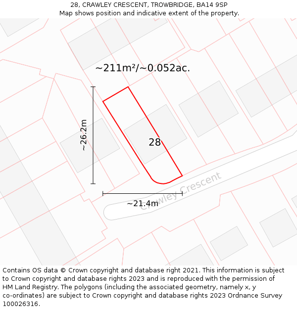 28, CRAWLEY CRESCENT, TROWBRIDGE, BA14 9SP: Plot and title map