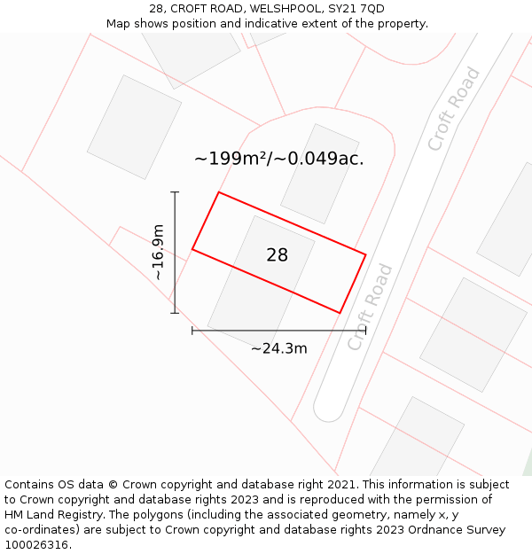 28, CROFT ROAD, WELSHPOOL, SY21 7QD: Plot and title map