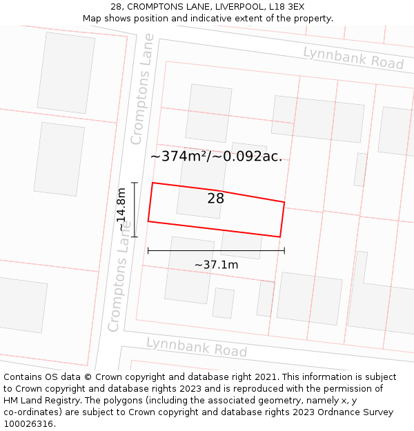 28, CROMPTONS LANE, LIVERPOOL, L18 3EX: Plot and title map