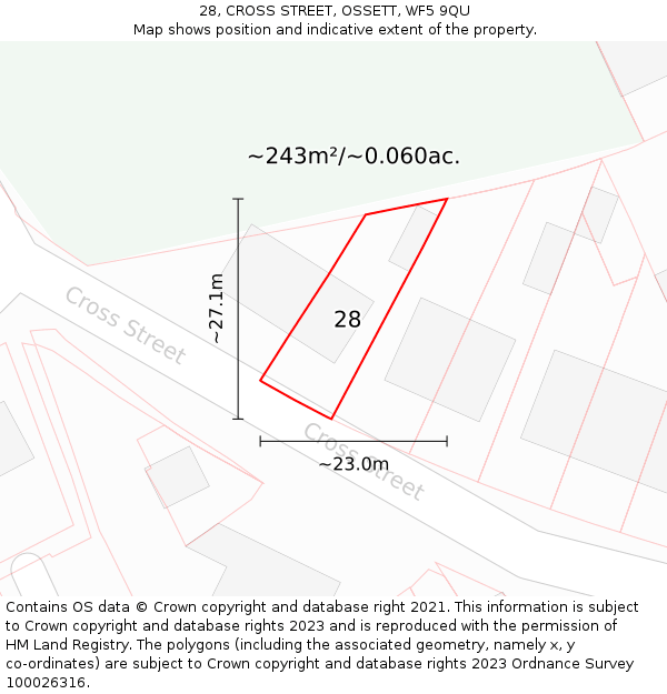 28, CROSS STREET, OSSETT, WF5 9QU: Plot and title map