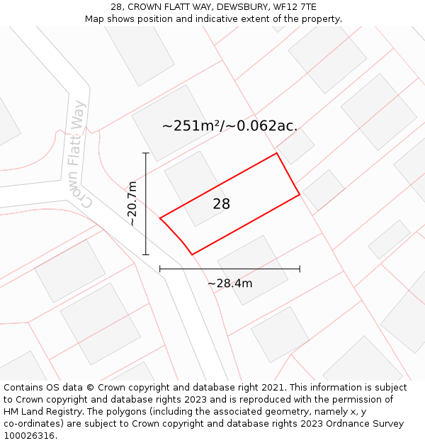 28, CROWN FLATT WAY, DEWSBURY, WF12 7TE: Plot and title map