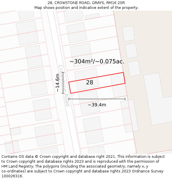 28, CROWSTONE ROAD, GRAYS, RM16 2SR: Plot and title map