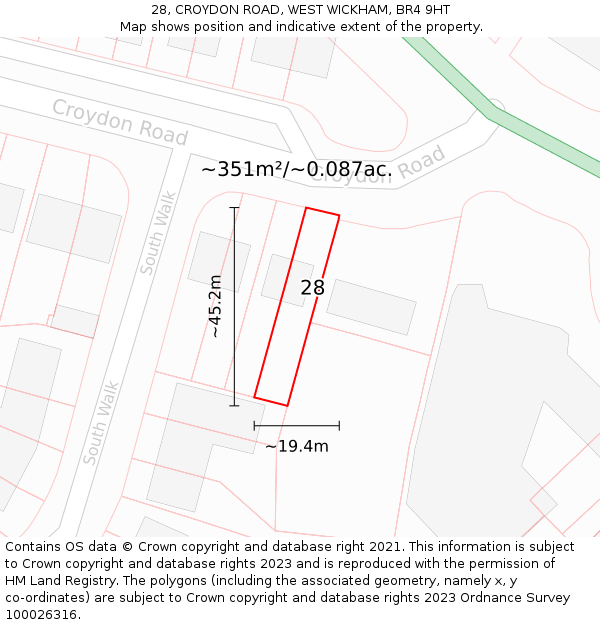 28, CROYDON ROAD, WEST WICKHAM, BR4 9HT: Plot and title map