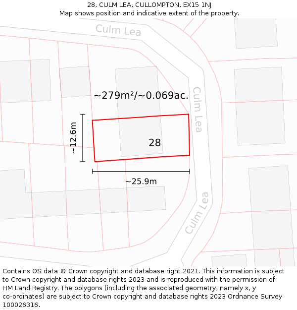 28, CULM LEA, CULLOMPTON, EX15 1NJ: Plot and title map