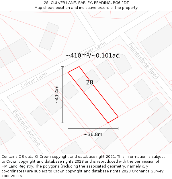 28, CULVER LANE, EARLEY, READING, RG6 1DT: Plot and title map