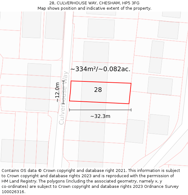 28, CULVERHOUSE WAY, CHESHAM, HP5 3FG: Plot and title map
