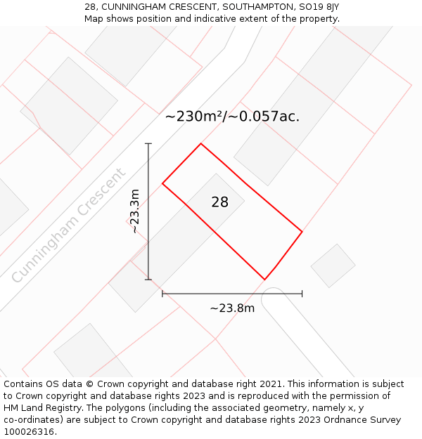 28, CUNNINGHAM CRESCENT, SOUTHAMPTON, SO19 8JY: Plot and title map